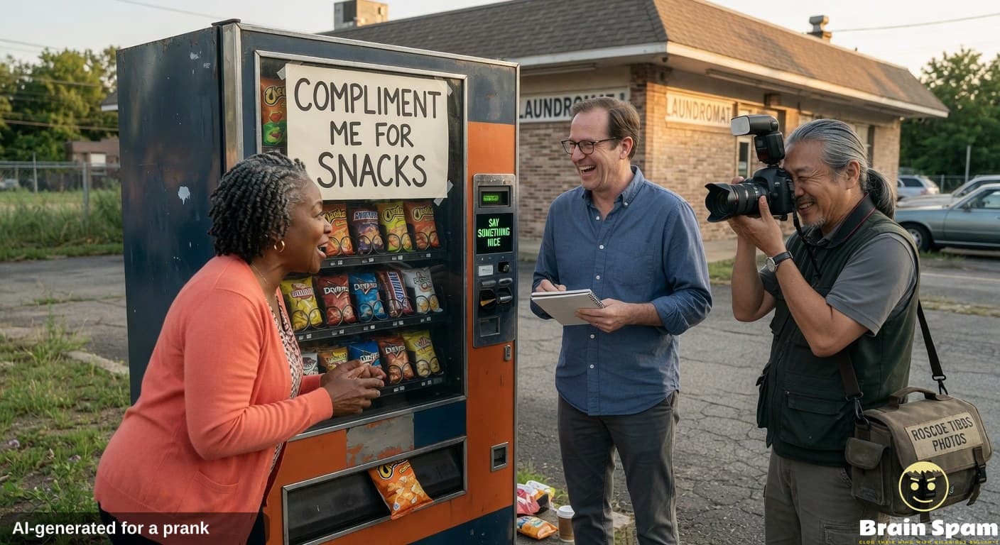 BREAKING: ROSCOE TIBBS DOCUMENTS VENDING MACHINE THAT ONLY DISPENSES SNACKS WHEN COMPLIMENTED - YOU WON'T BELIEVE THE RESULTS