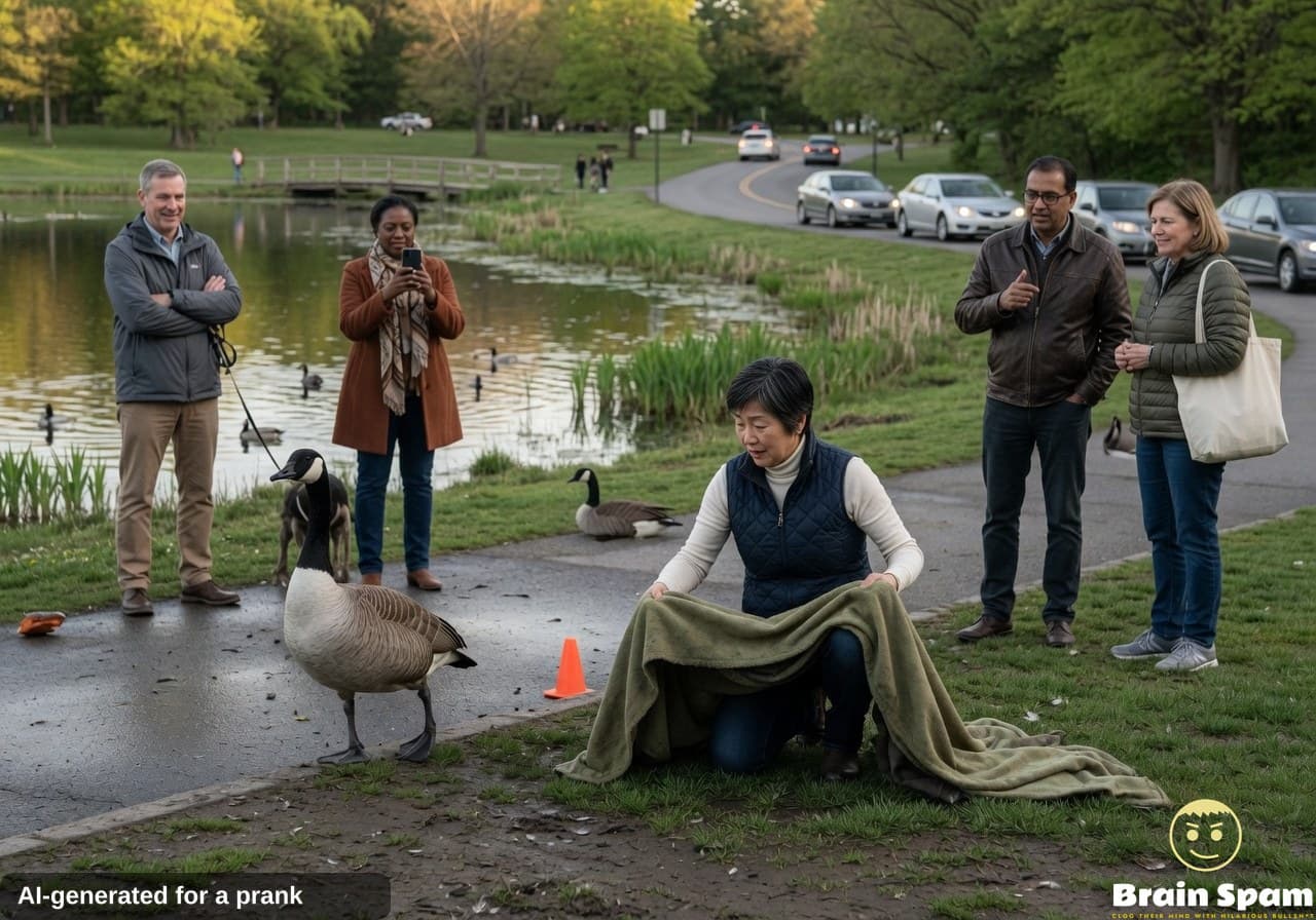 BREAKING: JUNIE PARK COVERS THE TRAFFIC DIRECTING GOOSE NEAR THE POND IN WHAT EXPERTS CALL AN UNPRECEDENTED TWIST