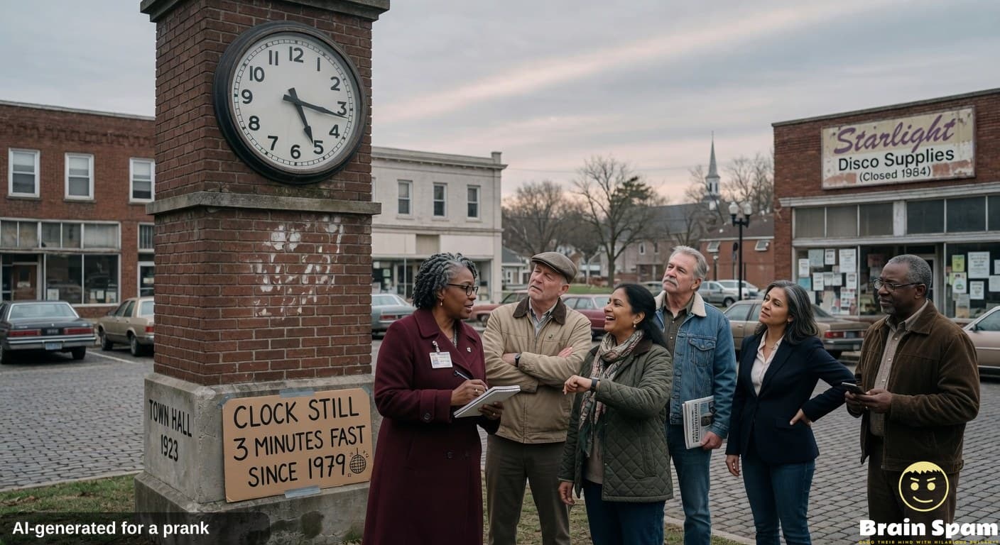 Resident reports town clock three minutes fast since disco era